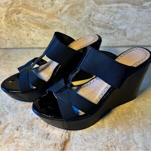 Charles By Charles David Black Wedge Sandals with Elastic Straps
